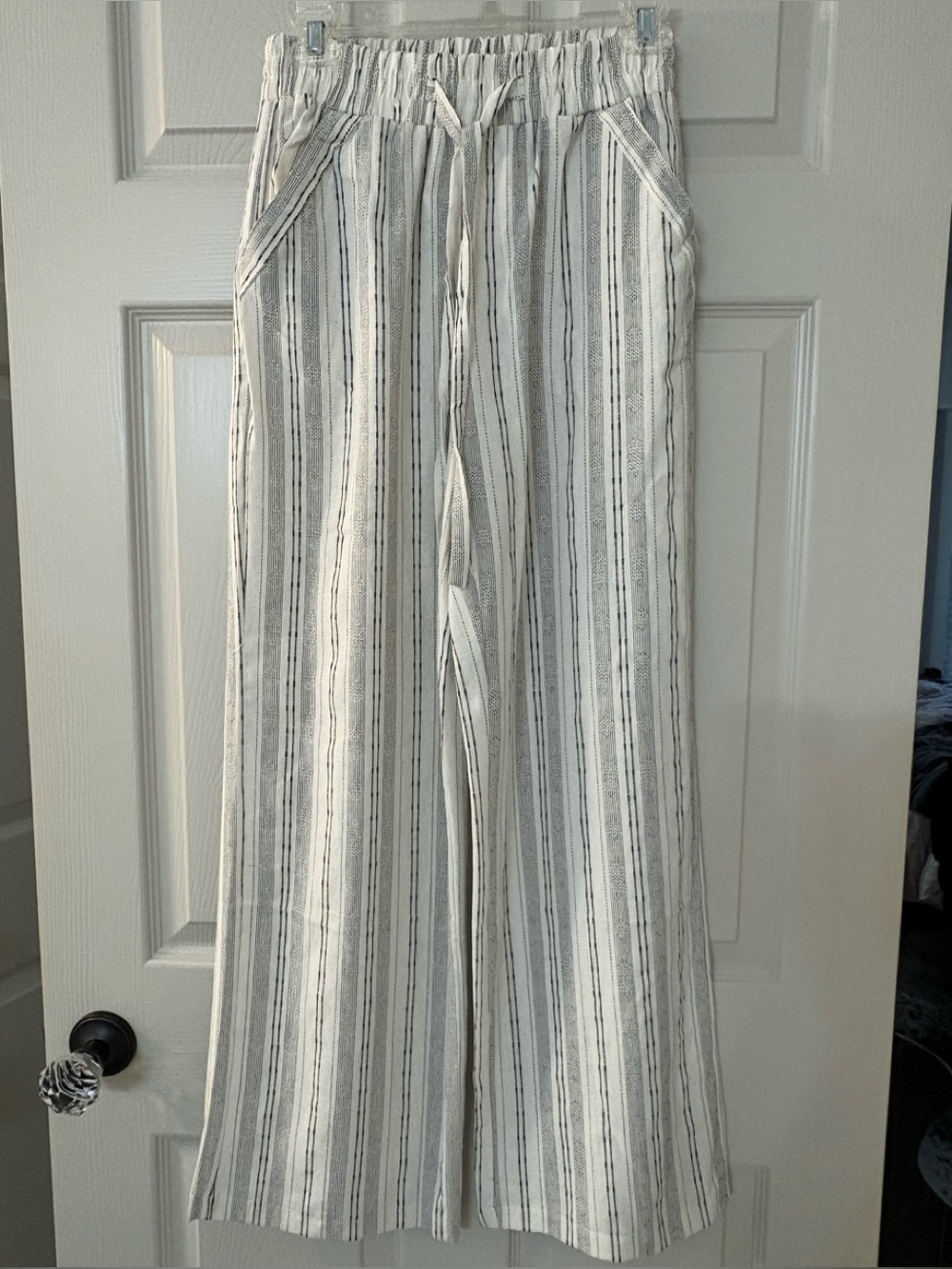 Sienna Sky White and Black Striped Wide-Leg Drawstring Pants NWT!!